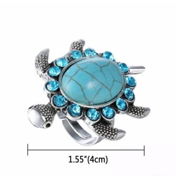 Silver Sea Turtle Retro Charm Adjustable Ring *NWT - Picture 2 of 4